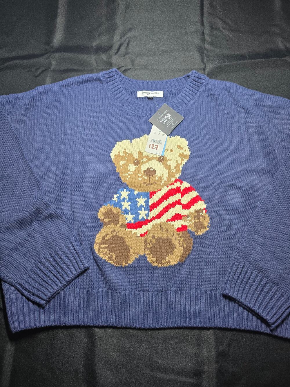 Grayson Threads Patriotic Teddy Bear Knit Sweater USA Flag Pullover